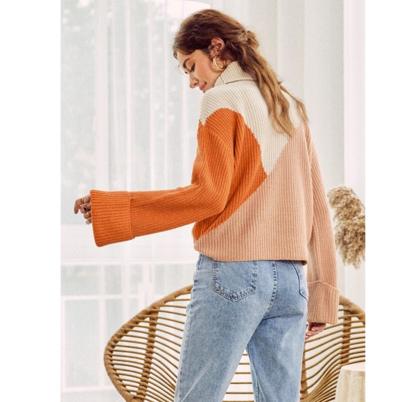 Colorblock Trutleneck Sweater Orange Beige - Picture 5 of 16